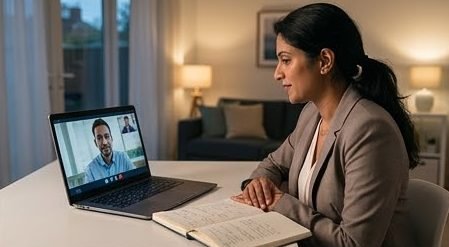 Professional on a video call with a counsellor